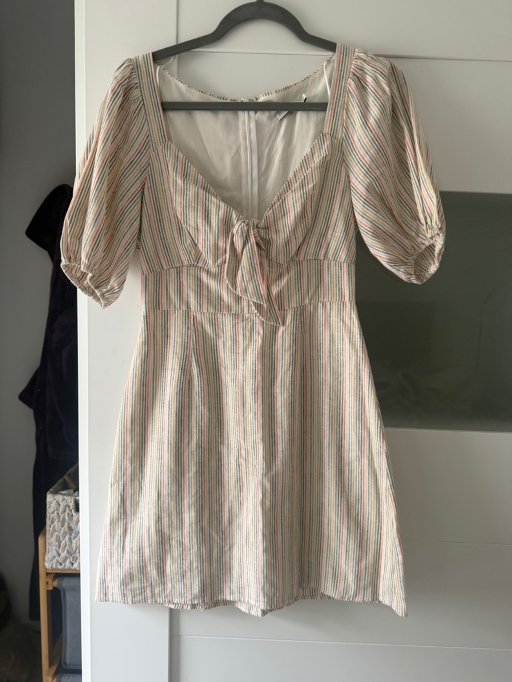Lush Cream Mini Dress with Pastel Stripes